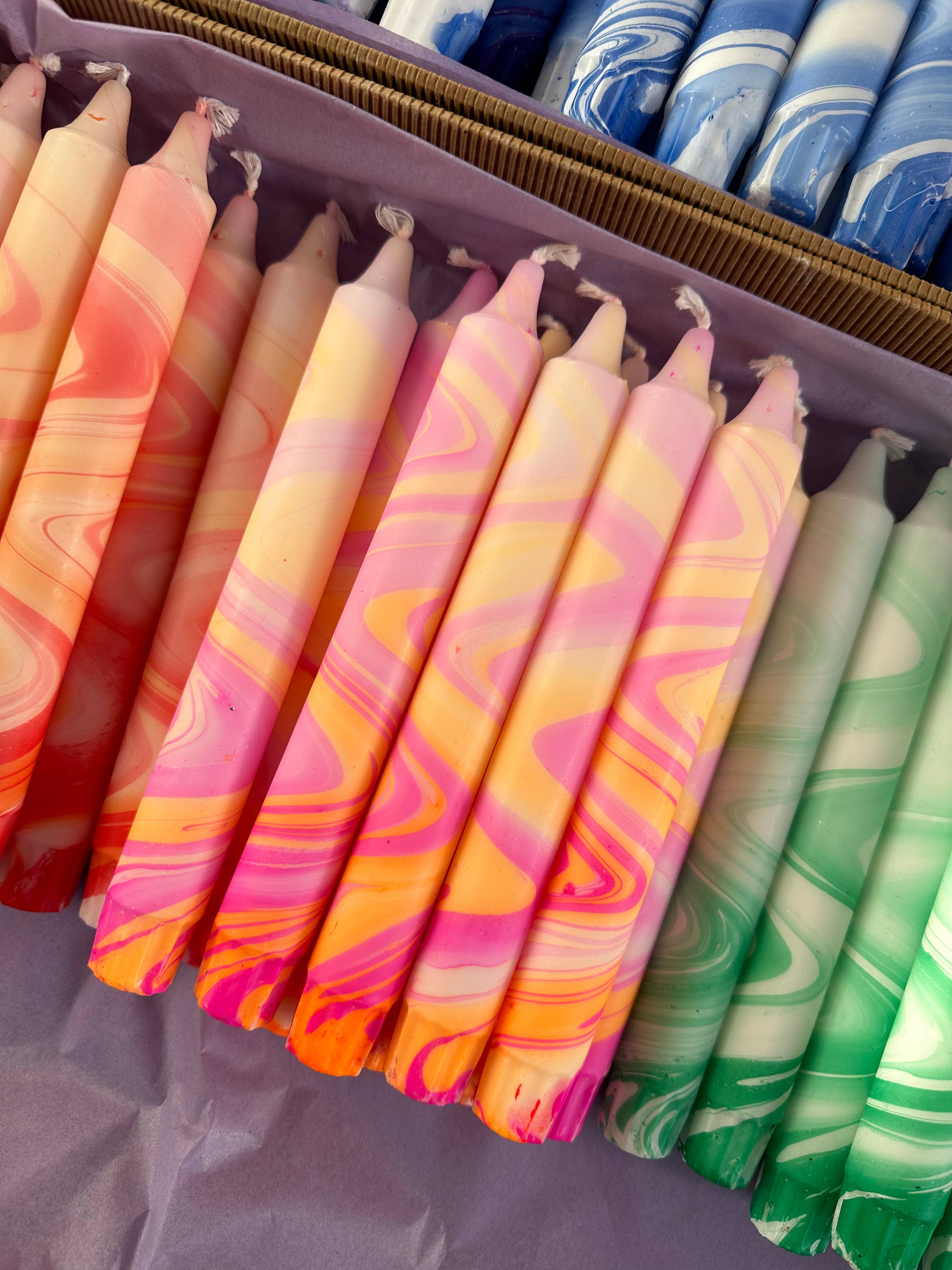 Taper candles - marble neon mix