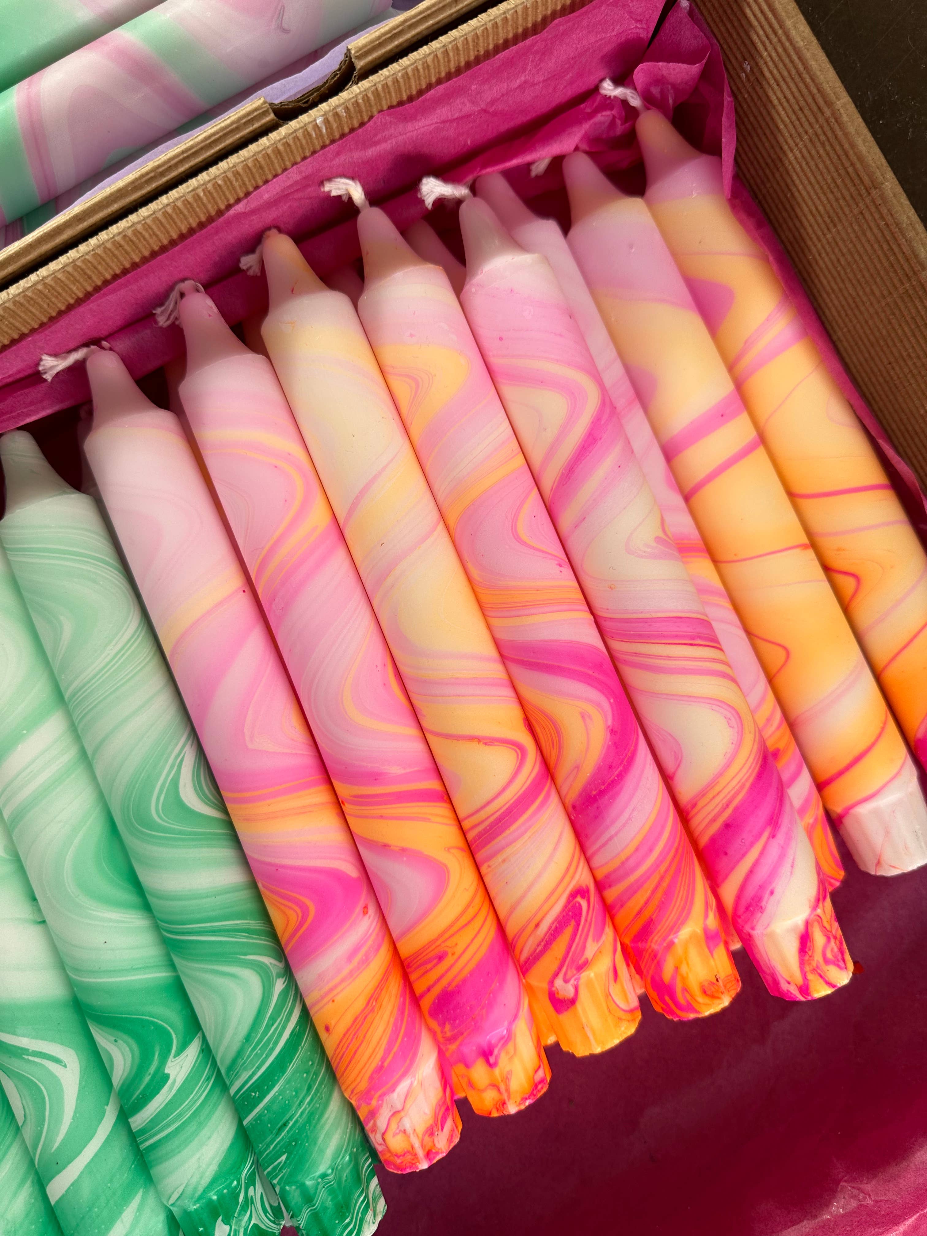 Taper candles - marble neon mix