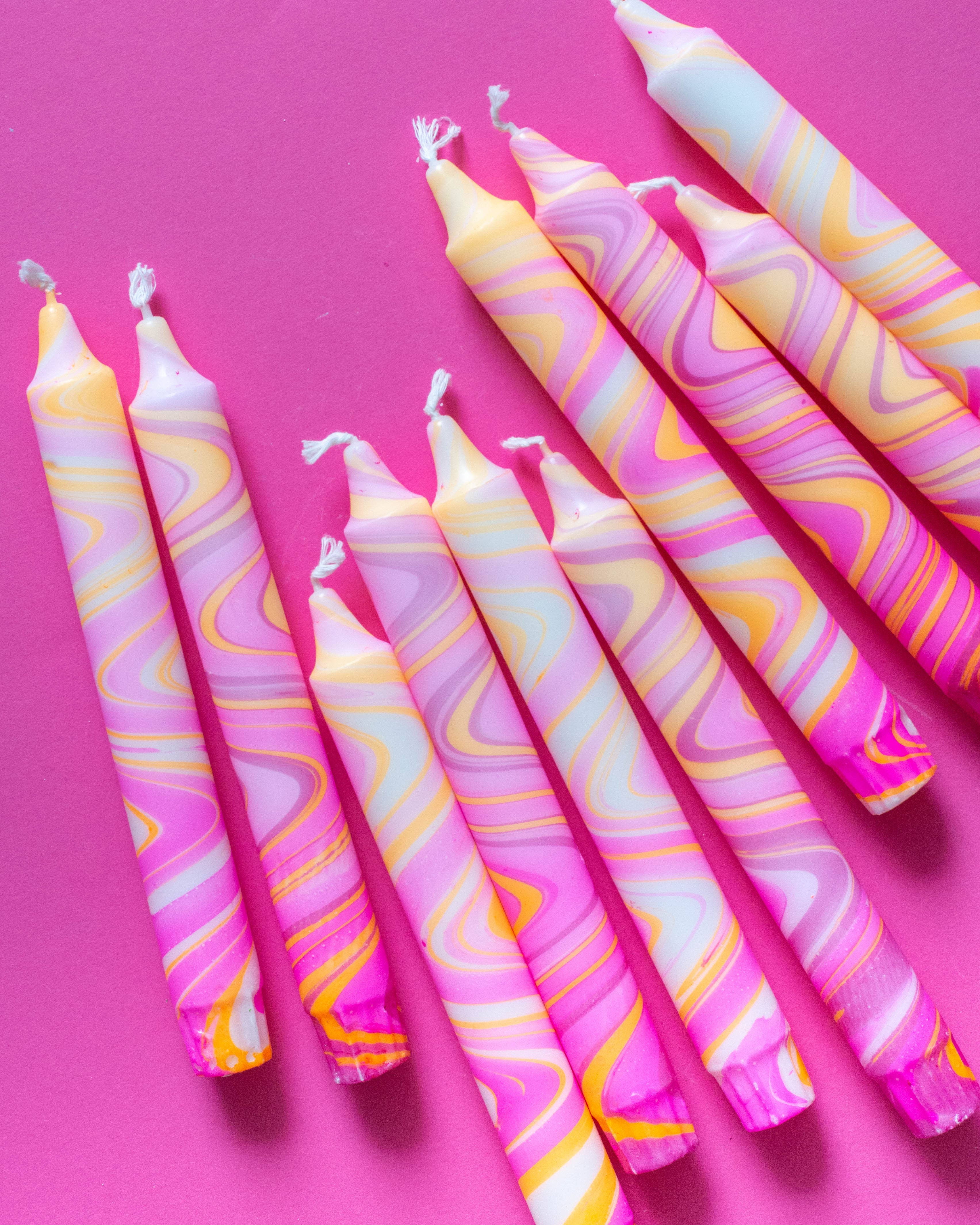 Taper candles - marble neon mix