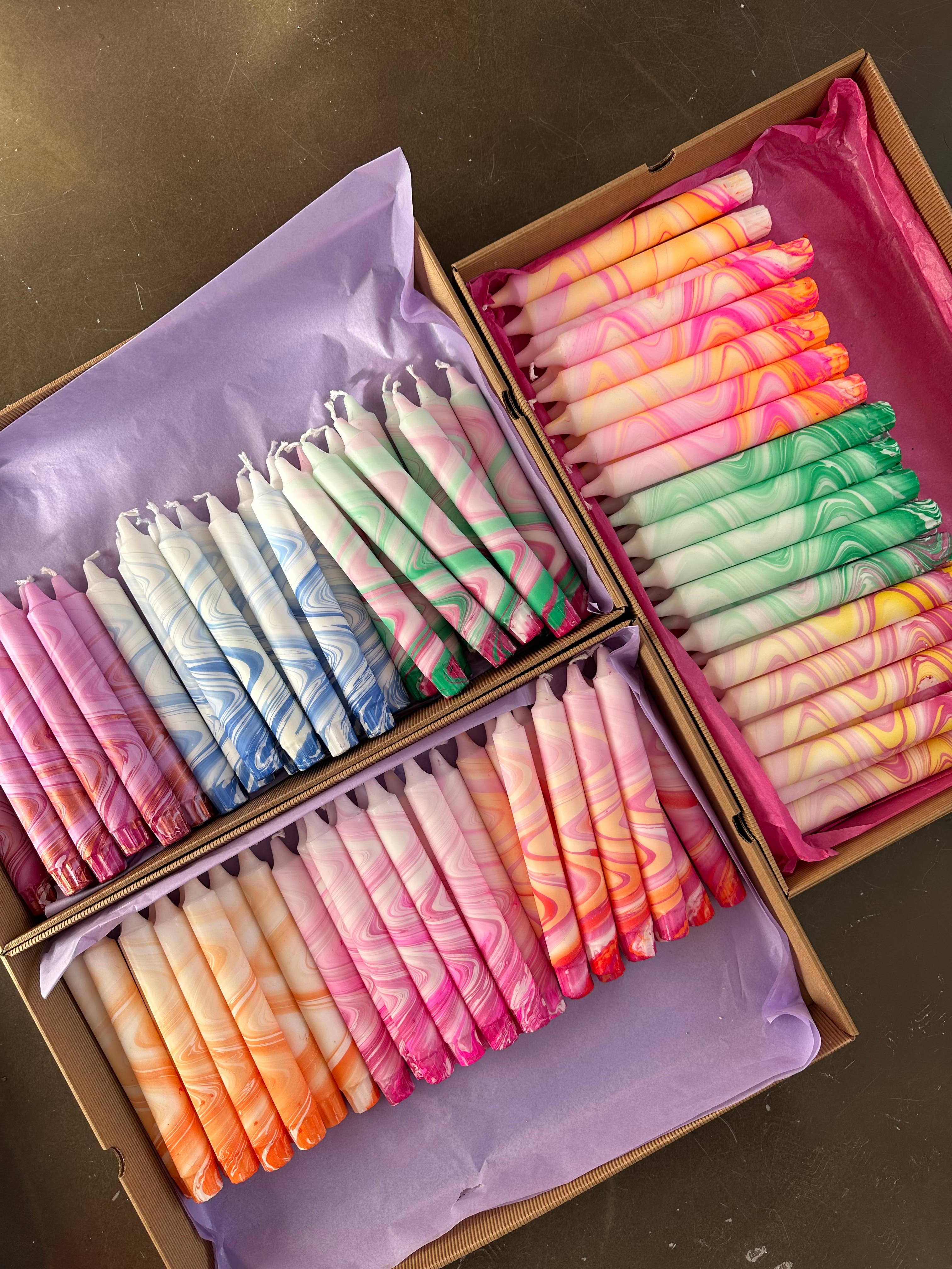 Taper candles - marble neon mix