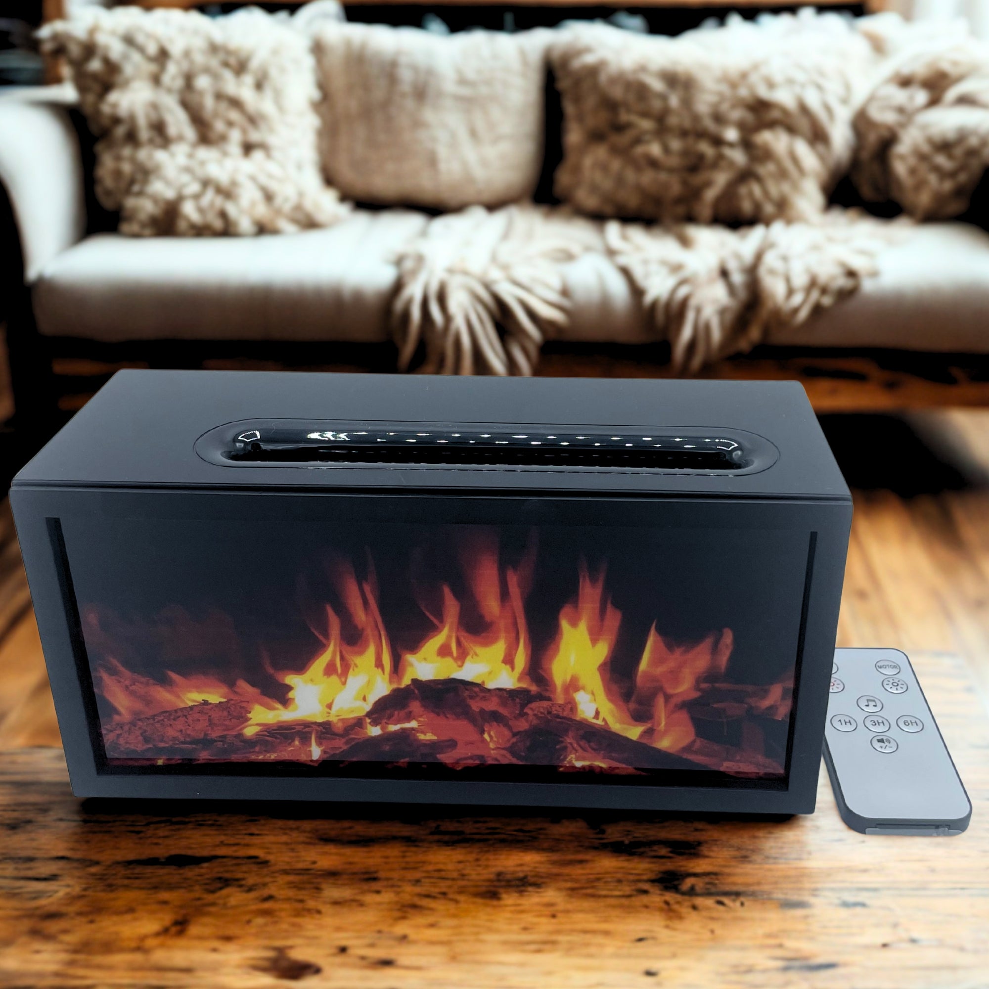 Aroma difuzor z učinkom plamena in zvoki ptic – črn (USB) – spreminjanje barv