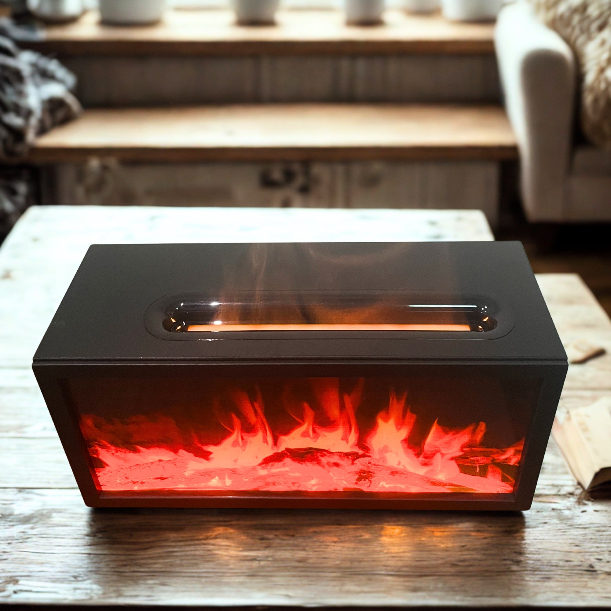 Aroma difuzor z učinkom plamena in zvoki ptic – črn (USB) – spreminjanje barv