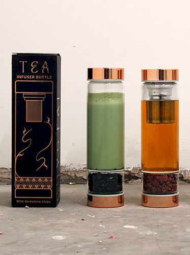 Crystal Glass Tea Infuser Bottle - Rose Gold - Amethyst