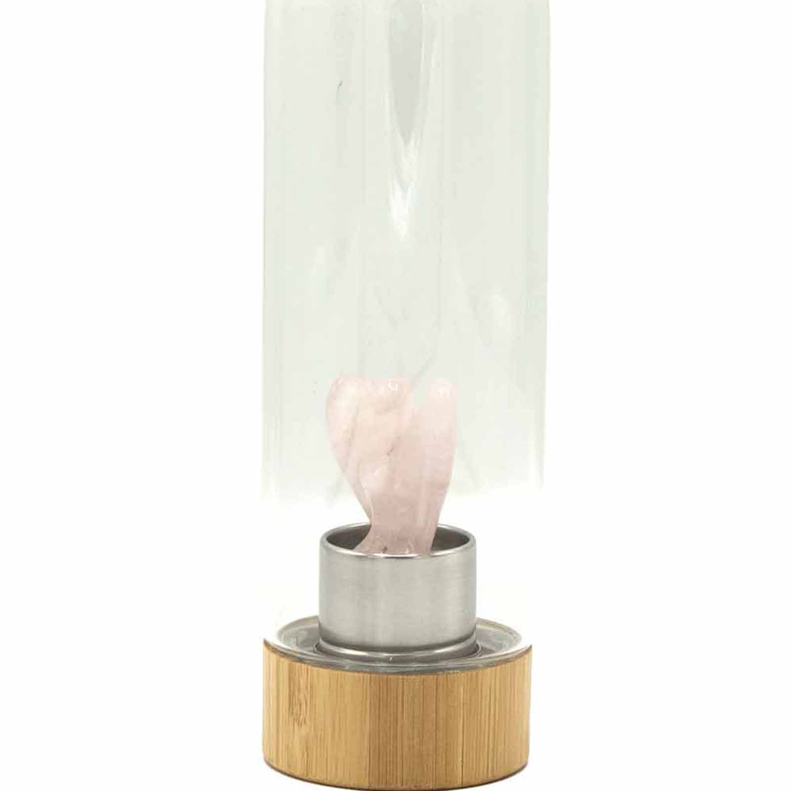 Crystal Infused Glass Water Bottle - Rejuvenating Rose Quartz - Angel