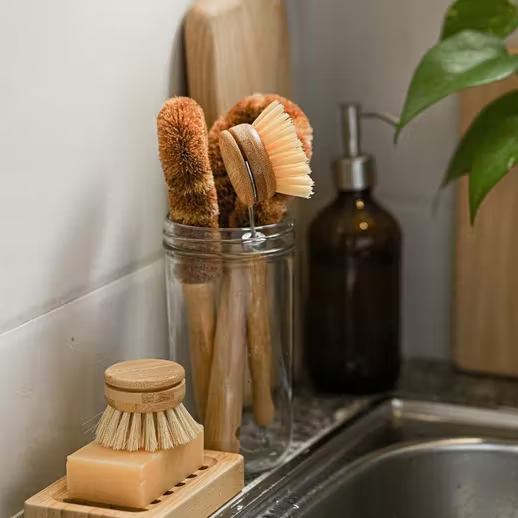 ECO BEING SUSTAINABLE PRODUCTS eco being natural bubble up dish brush set  with soap dispenser. bamboo