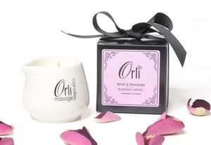 Orli Massage Candle-Rose & Rhubarb Ceramic Massage Candle with Gift Box/Ribbon