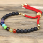 Load image into Gallery viewer, Gold Plated Gemstone Bordeaux String Bracelet - Lava Stone Chakra
